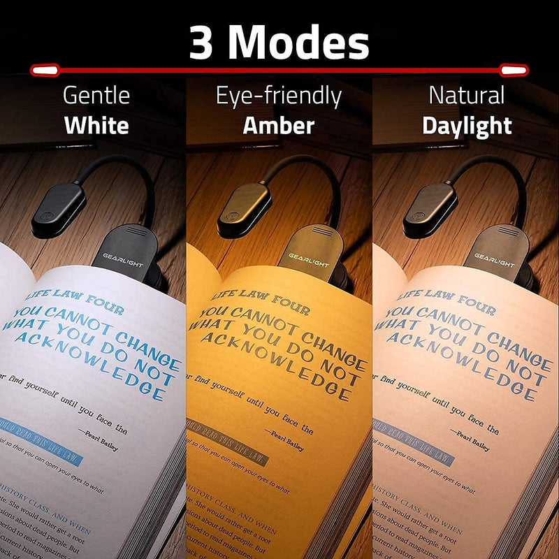 GearLight Rechargeable Book Light for Reading in Bed - Adjustable LED Clip-on Lamp with 3 Light Modes - Rechargeable, Flexible Neck Reading Light for Books, Laptops, and More - Black - (Pack of 2) - Image 2